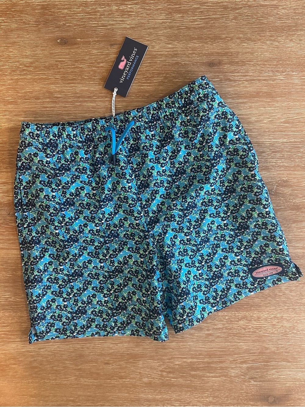 Vineyard Vines Boys’ Navy Blue & Green Floral Swim Trunks NWT